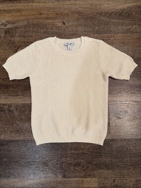 Nine West Cream Short-Sleeve Crewneck Sweater